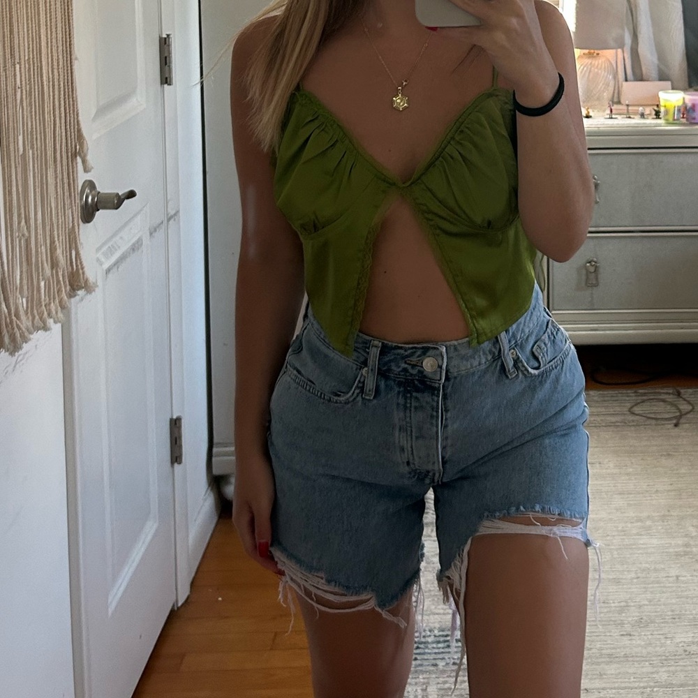 Cotton Candy Olive Green Crop Top
